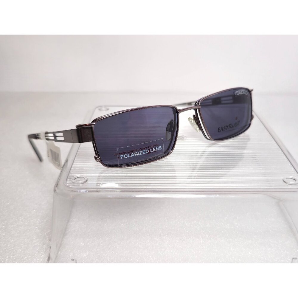 Rectangular Silver Metal Full Rim EasyTwist Polarized Clip-on Glasses 51-16-135 - Picture 6 of 13